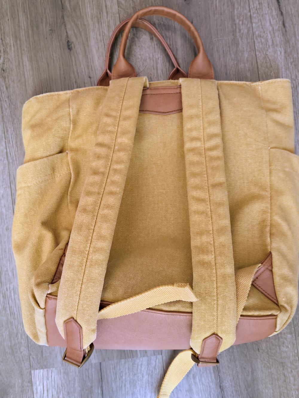 Universal Thread Yellow Canvas Backpack Tote with Tan Trim - Picture 4 of 4